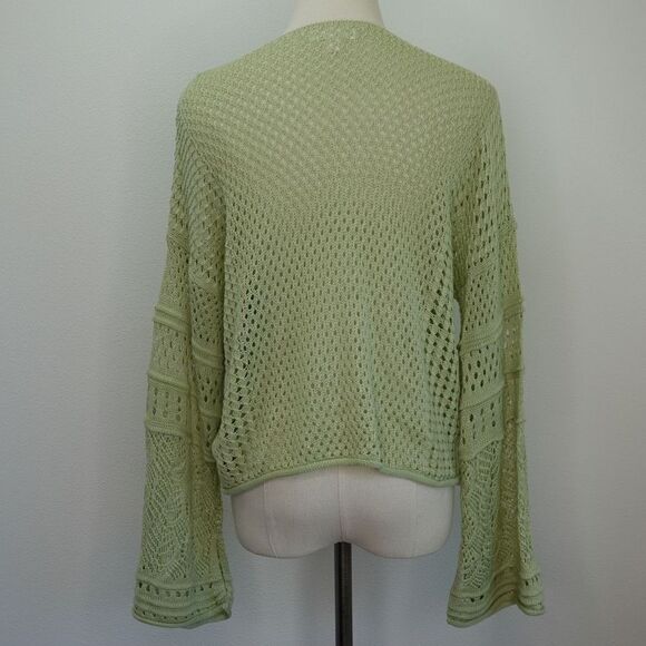 LC Lauren Conrad Multi Pattern Crochet Cropped Sweater - Light Green - M - Picture 8 of 15